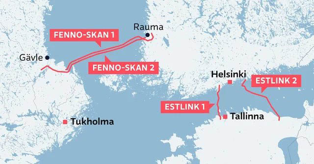 Sabotage suspected in outage of undersea power cable linking Finland and Estonia