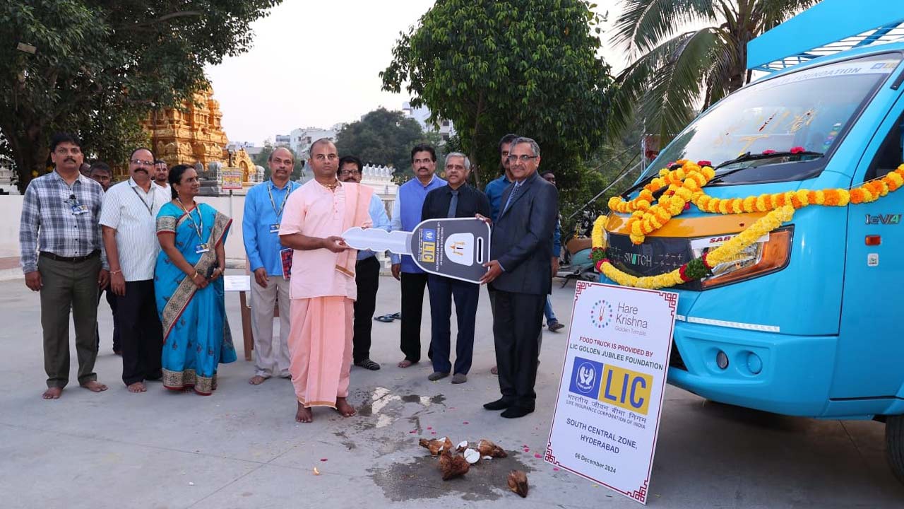 LIC Golden Jubilee Foundation donates EV to Hare Krishna Movement Hyderabad for food distribution