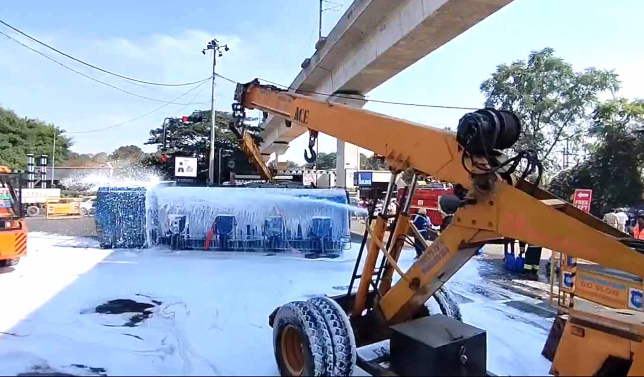 Fuel tanker overturns on busy Secunderabad-Tarnaka road: Authorities swiftly clear traffic and prevent major disaster