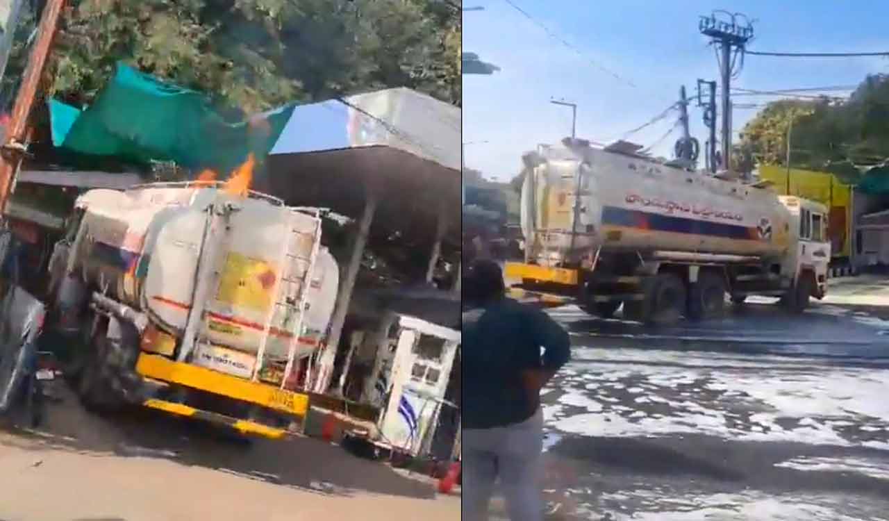 Hyderabad: Fire breaks out in fuel tanker at petrol pump, panic ensues