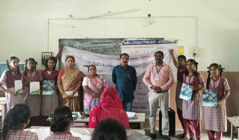 Career guidance programme being conducted by India Literacy Project in Peddapalli ZPHS (Girls) on Tuesday.