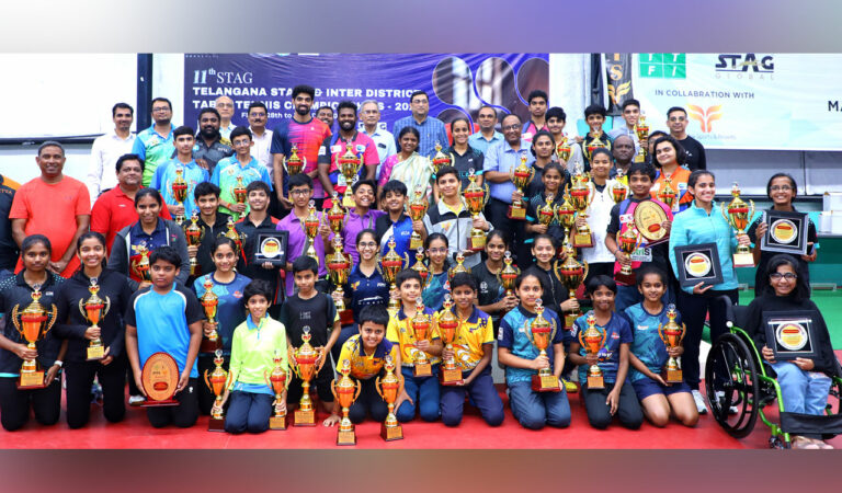 All medal winners of the 11th Stag Telangana State & Inter-District Table Tennis Championships.
