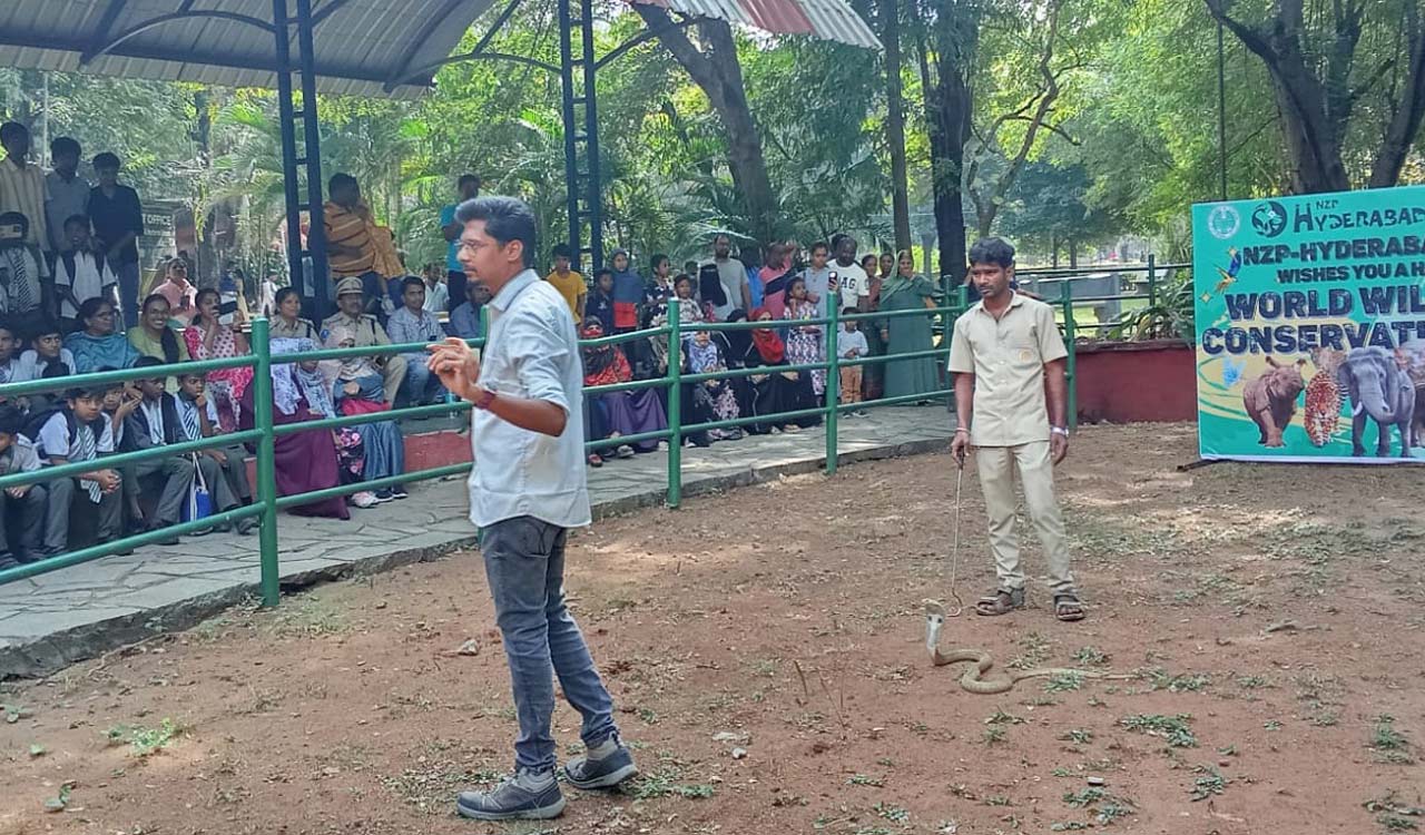 Hyderabad: School students participate in World Wildlife Conservation Day at Nehru Zoo Park