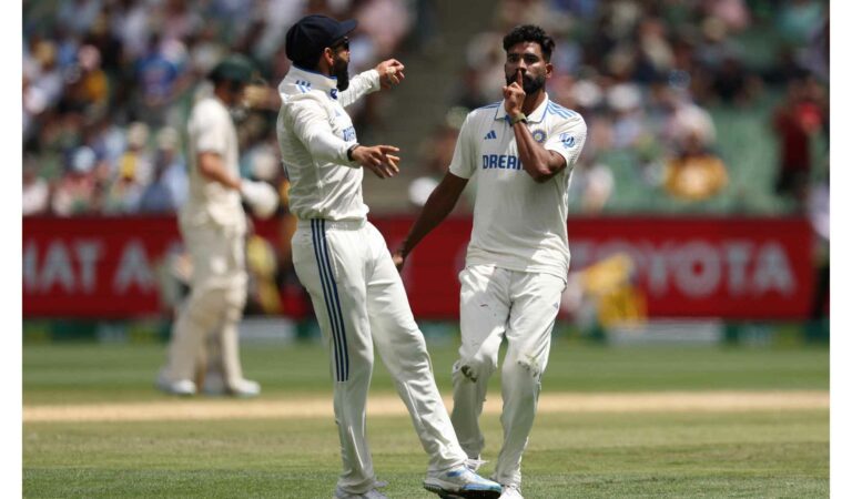Siraj cleans up Khawaja! The Australian opener's unconvincing stay in the middle ends as Siraj claims his first victim and the MCG now reverberates with chants of "DSP, DSP.". Pic: BCCI