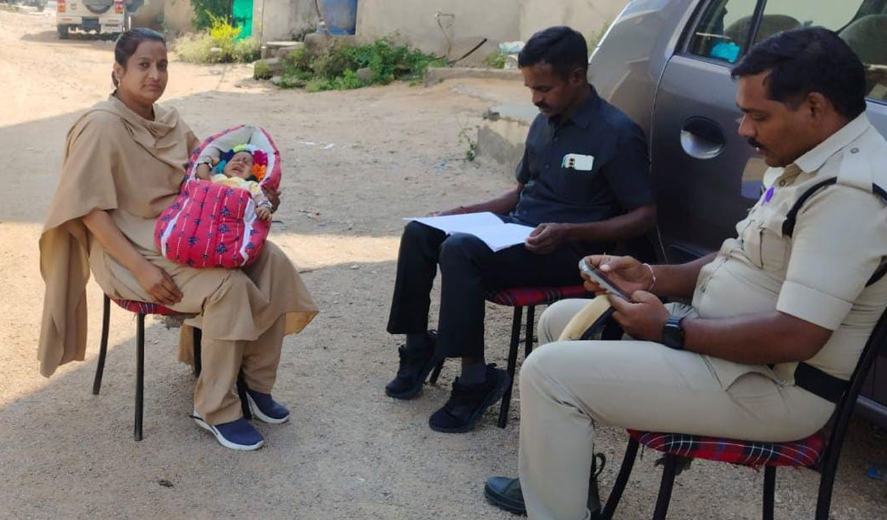 Telangana: Mother writes Group II exam while home guard takes care of her two-month-old baby in Vemulawada