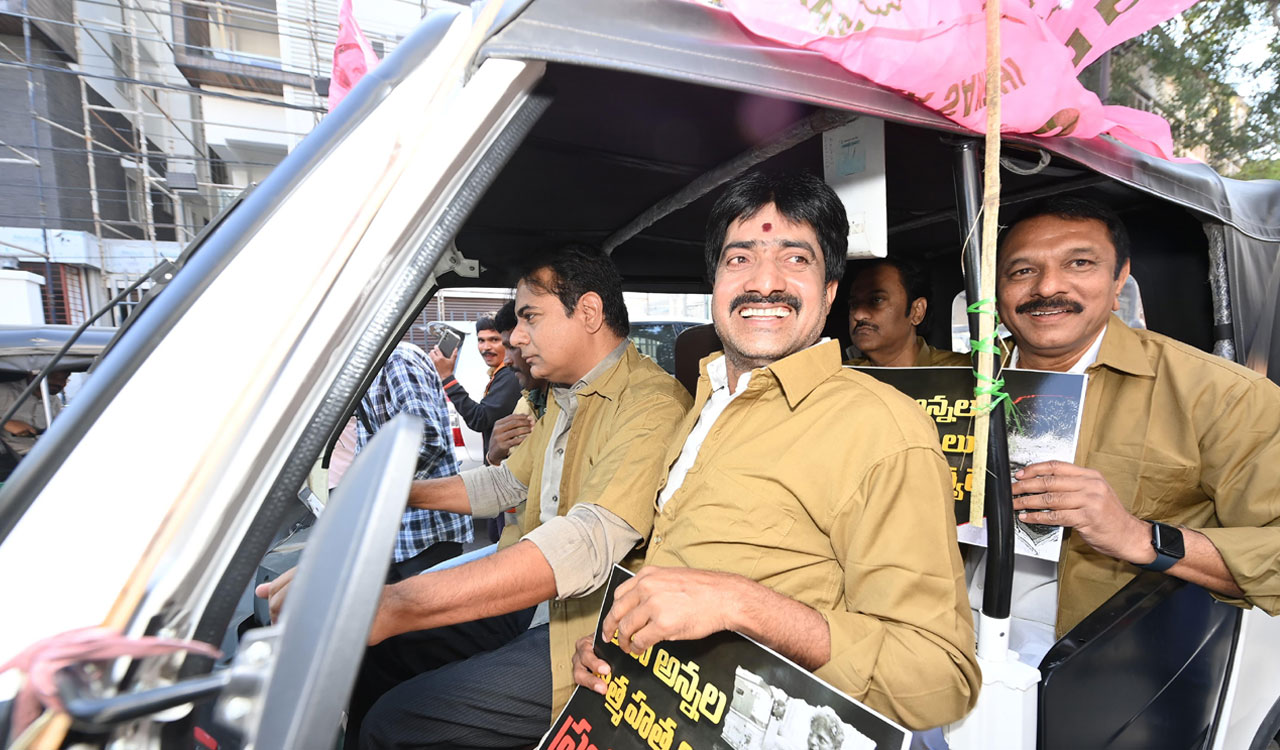 BRS legislators demand justice for auto drivers, take out rally in auto-rickshaws