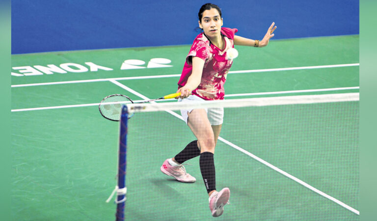 Anupama Upadhyaya in action at India Open. on Wednesday.