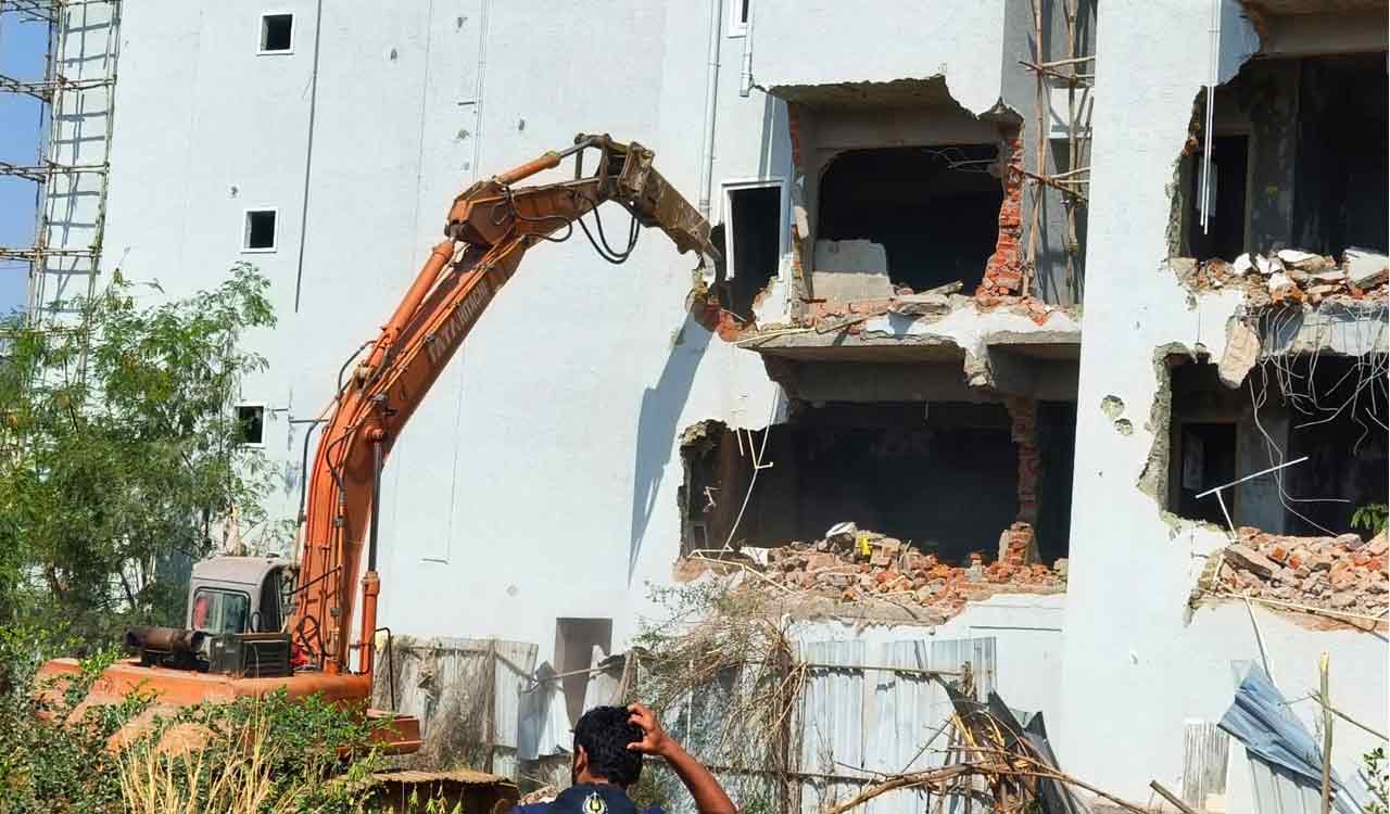 HYDRAA demolishes illegal multi-storey building in Hyderabad under tight security