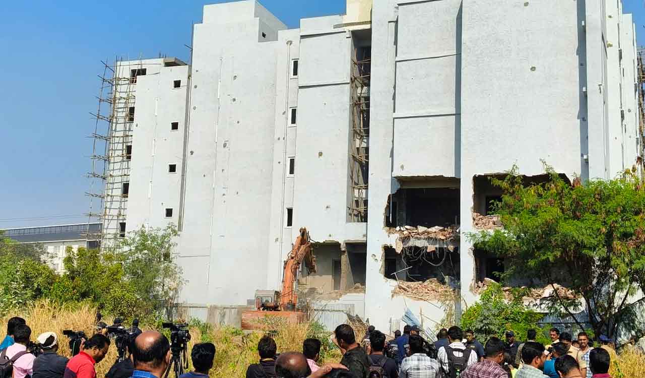 HYDRAA demolishes illegal multi-storey building in Hyderabad under tight security