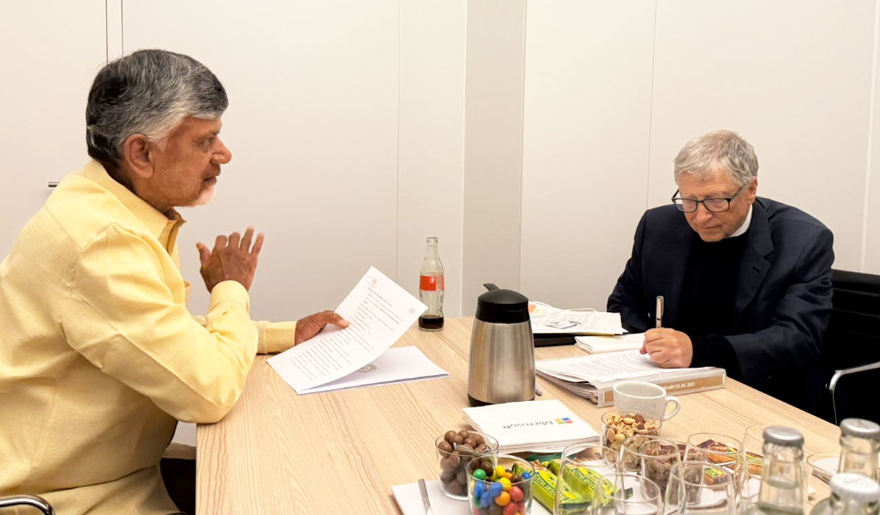 Andhra Pradesh CM Chandrababu Naidu meets Bill Gates at WEF