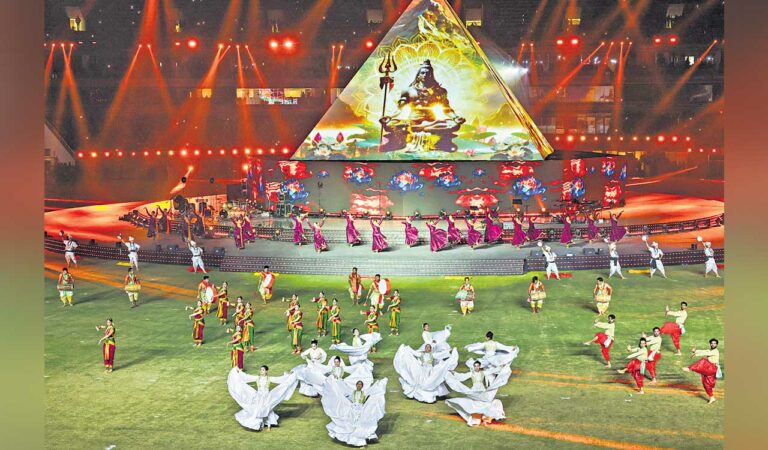 Artists perform during the opening ceremony of 38th National Games, in Dehradun, Uttarakhand on Tuesday. Photo: PTI