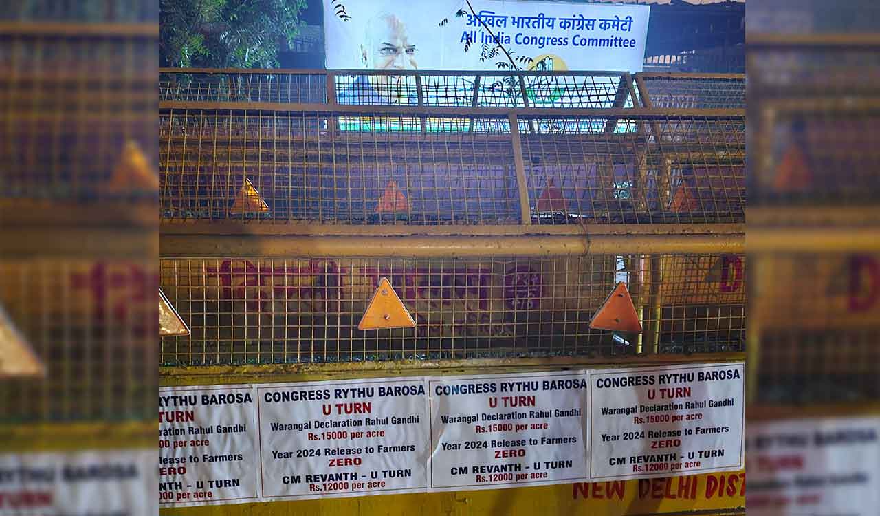 Protest against Rythu Bharosa betrayal by Congress in Telangana reaches New Delhi