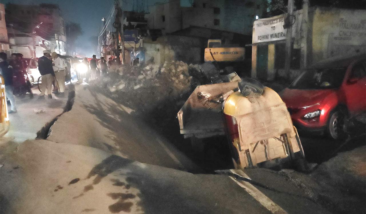 Road caves in at Hyderabad’s Goshamahal