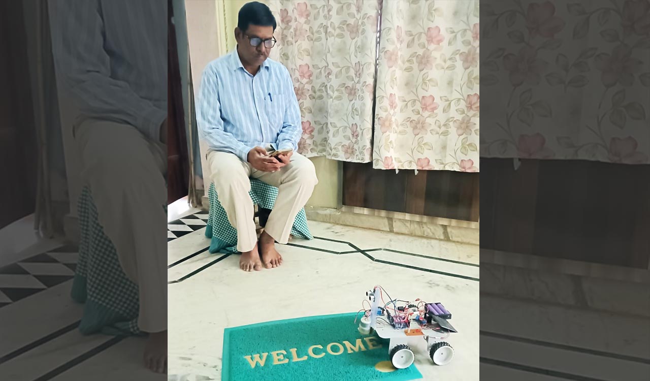 Telangana govt school teacher develops ‘Bluetooth-controlled floor cleaning robot’