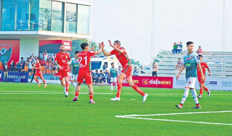Players of Sreenidi Deccan FC and Shillong Lajong FC in action during the match.