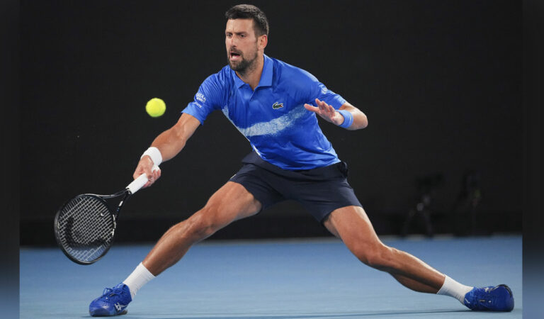 Serbia’s Novak Djokovic in action during the Australian Open match in Melbourne, on Monday. Photo: AP