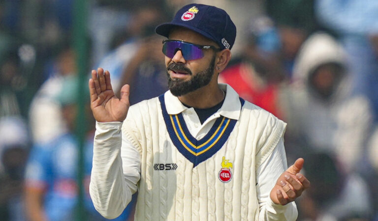 Delhi’s Virat Kohli on the first day of a Ranji Trophy match against Railways, at the Arun Jaitley Stadium, in New Delhi, on Thursday. Photo: PTI