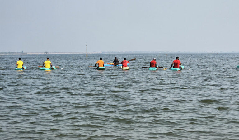 Boats competition held in Mid Manair Reservoir in Sircilla district