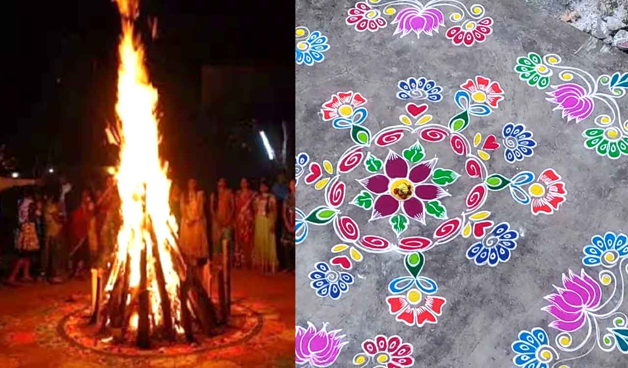 Bondings, bonfires, bright rangolies mark Bhogi