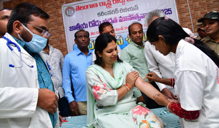 Karimnagar Collector donates blood at camp organised as part of National Road Safety Week