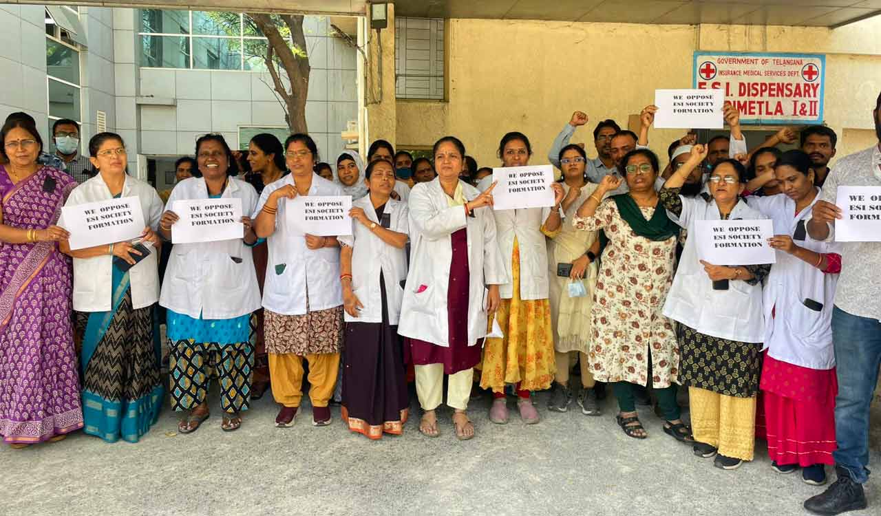 Telangana ESI State employees continue protests against proposed ESI Society formation