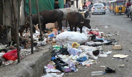 Garbage being disposed of on the streets in the old city in absence of improper garbage collection mechanisms