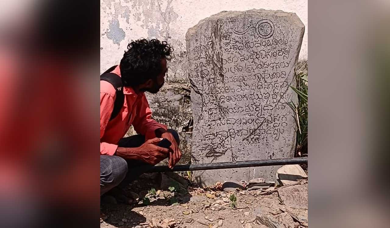 Ashta-bhuja Veerabhadra sculpture, satishila, Kakatiya inscription found in Chintalapalem 