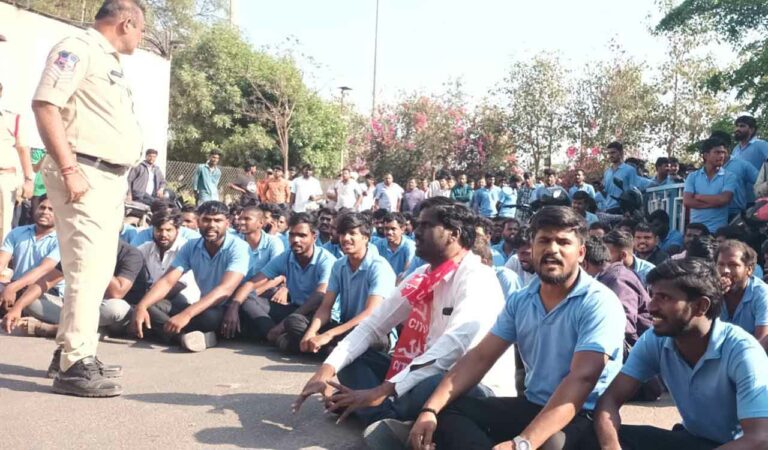 Sangareddy DSP Sattaiah Goud threatens to hit protesting workers with footwear
