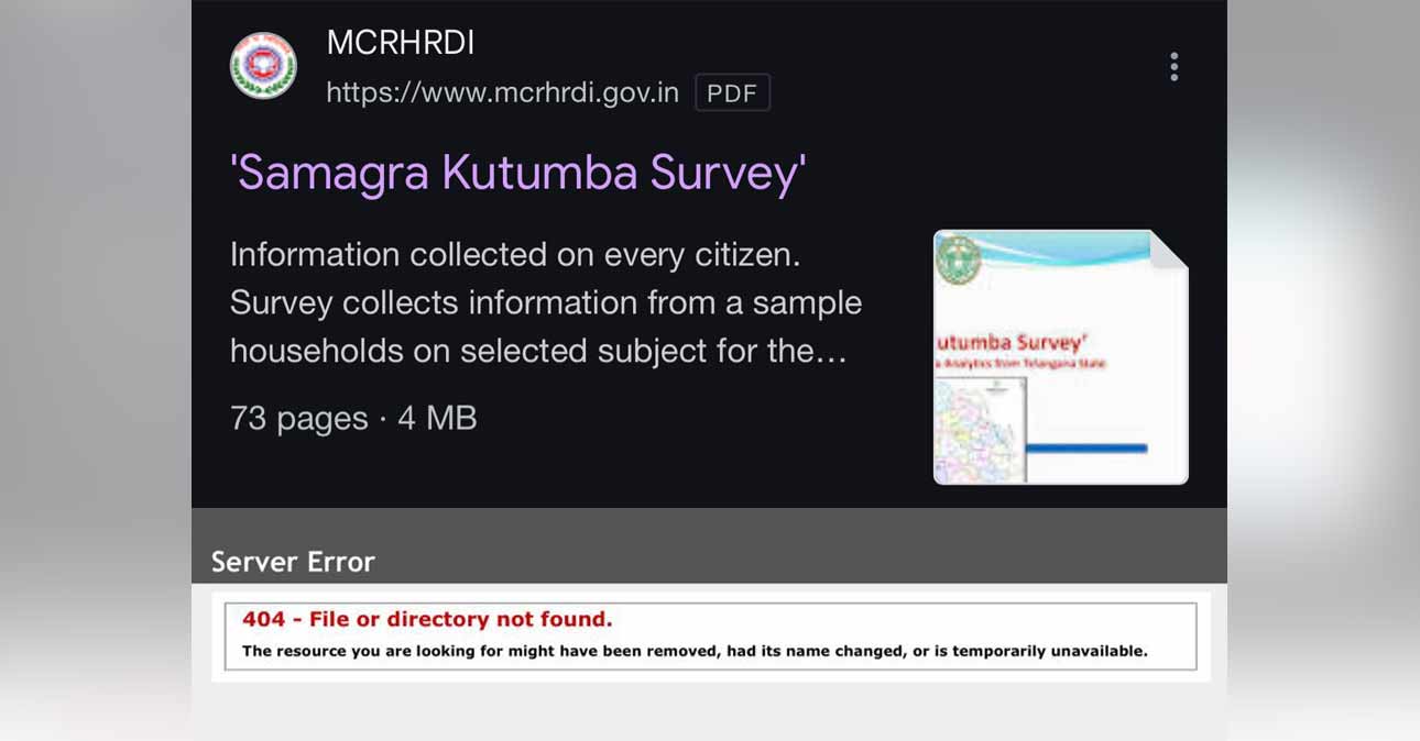 ‘Embarrassed’ Congress deletes BRS’ Samagra Kutumba Survey report from website