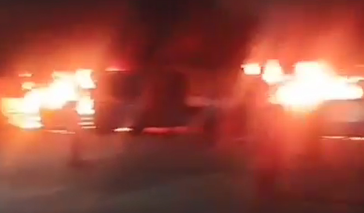 Watch: Two TGSRTC buses gutted at Kushaiguda depot in Hyderabad