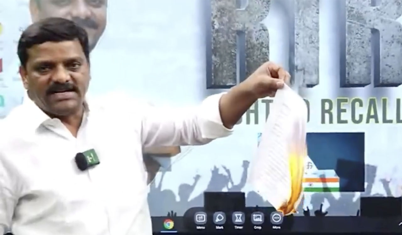 Congress MLC burns Telangana Chief Minister’s statement on caste survey