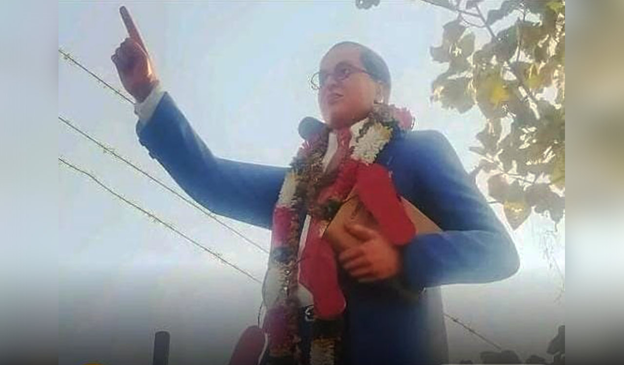 Ambedkar statue defiled with footwear garland in Telangana’s Jagtial