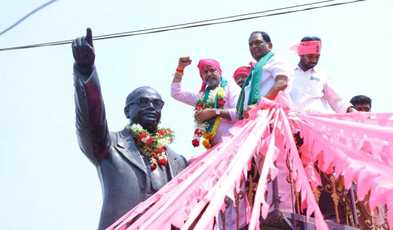 BRS district president Korukati Chander participating in padayatra in Godavarikhani on Monday.