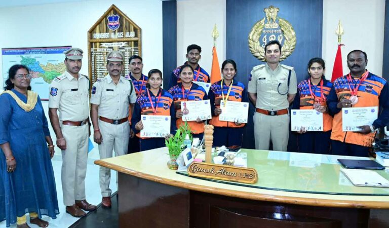 Police personnel felicitated for excelling in sports meet in Telangana's Adilabad