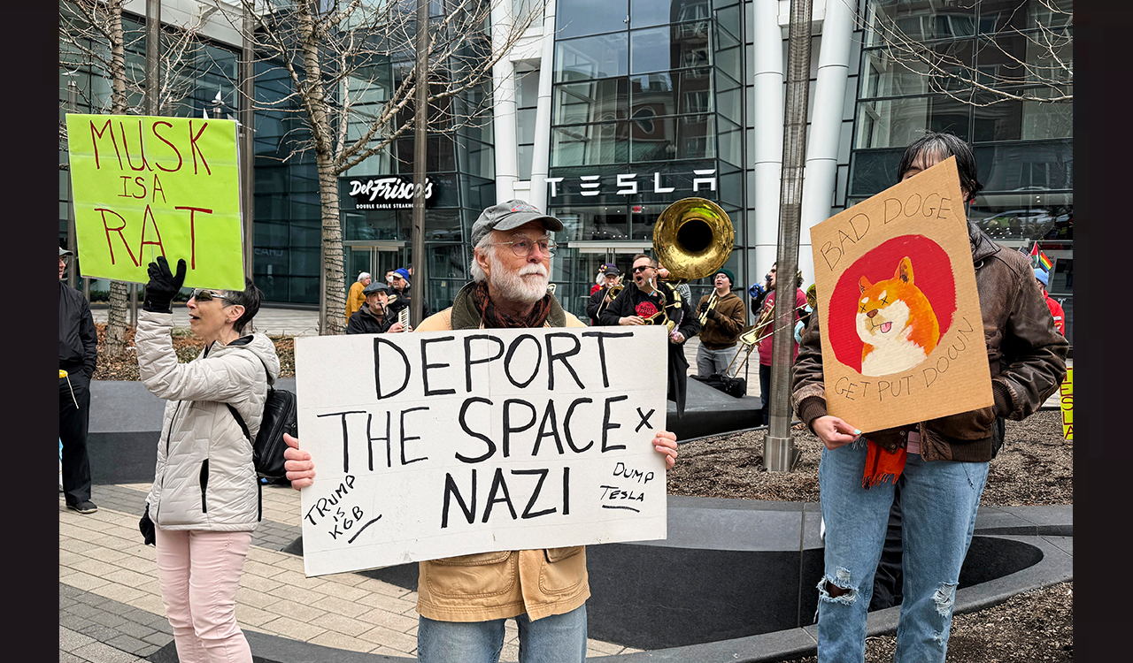 Anti-DOGE protests at Tesla stores target Elon Musk’s bottom line