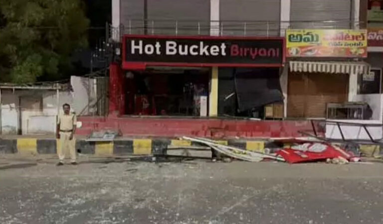 The blast took place in the early hours in the Hot Bucket Biryani Centre on Hyderabad. The impact was such that the hotel shutter gate blew off and the furniture inside the hotel was hurled outside.