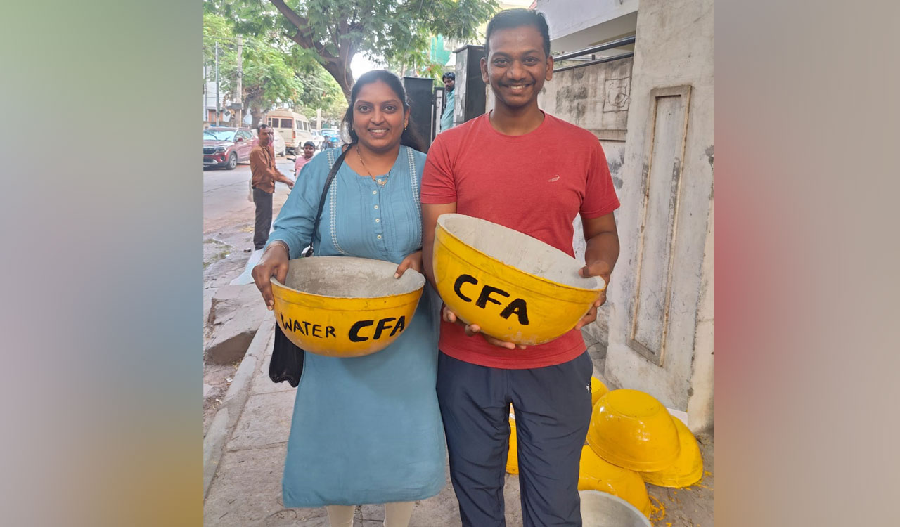 Citizen for Animals places water bowls across Hyderabad to help birds, animals