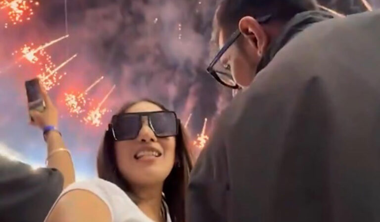 She took to her social media to upload the video after team India’s title win. The handheld phone camera also showed fireworks going in the background as she expressed the joy of winning with the cricketer.