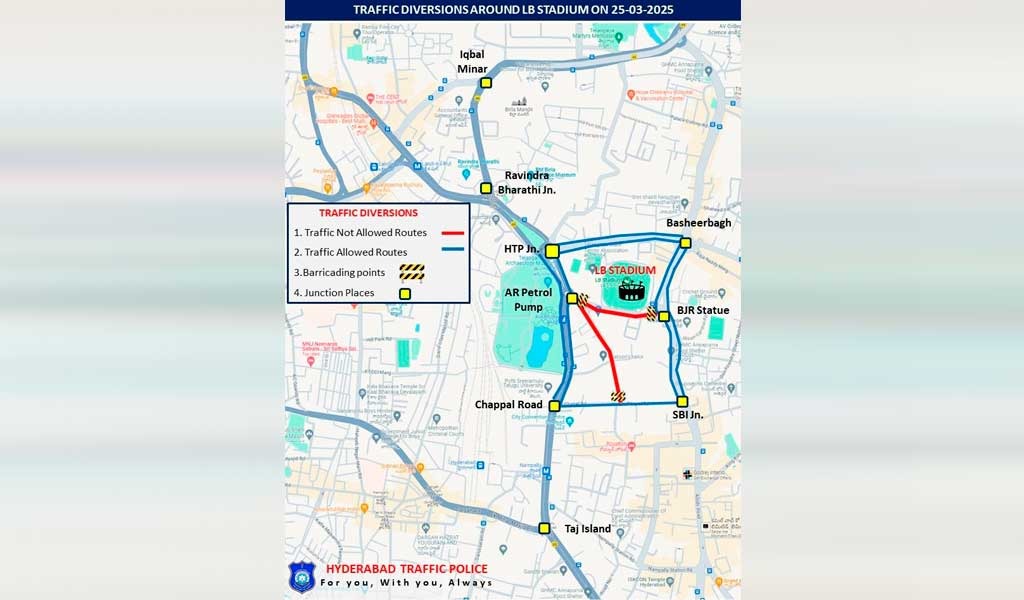 Hyderabad: Here are the restrictions on vehicular traffic movement around LB Stadium on Tuesday