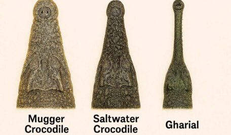 Comparative snout structure profiles of the three crocodiles found in the wild in the Indian subcontinent. 