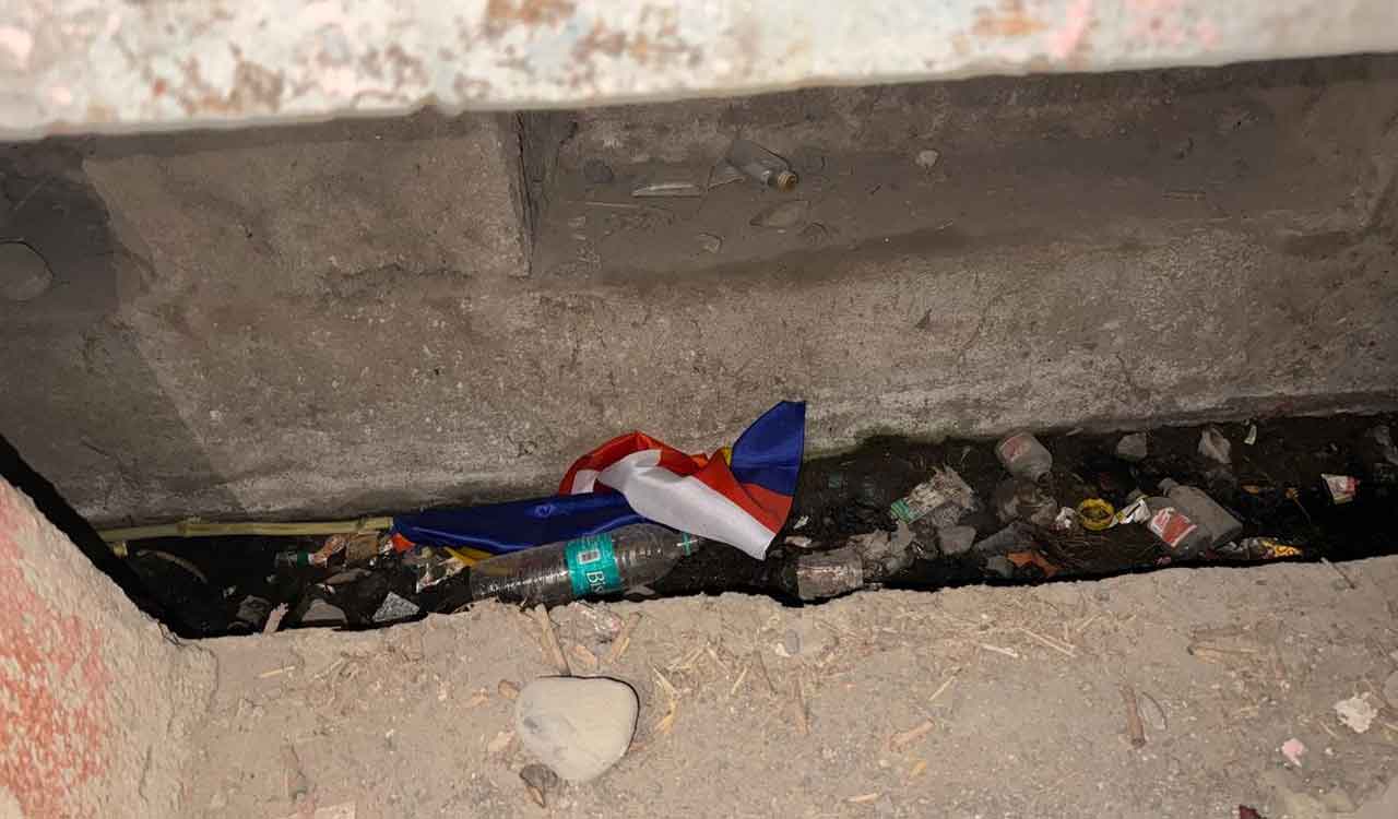 Ambedkar flags dumped in roadside drain in Telangana’s Adilabad