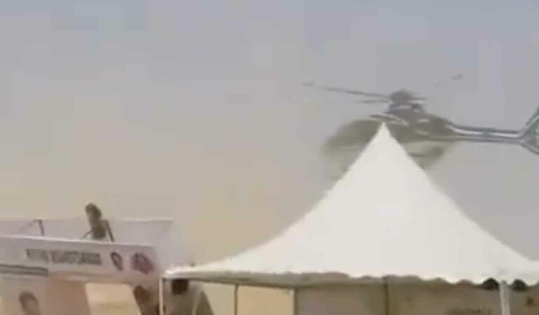 Watch: Chopper with Ministers damages stalls at Nizamabad Rythu Mahotsavam