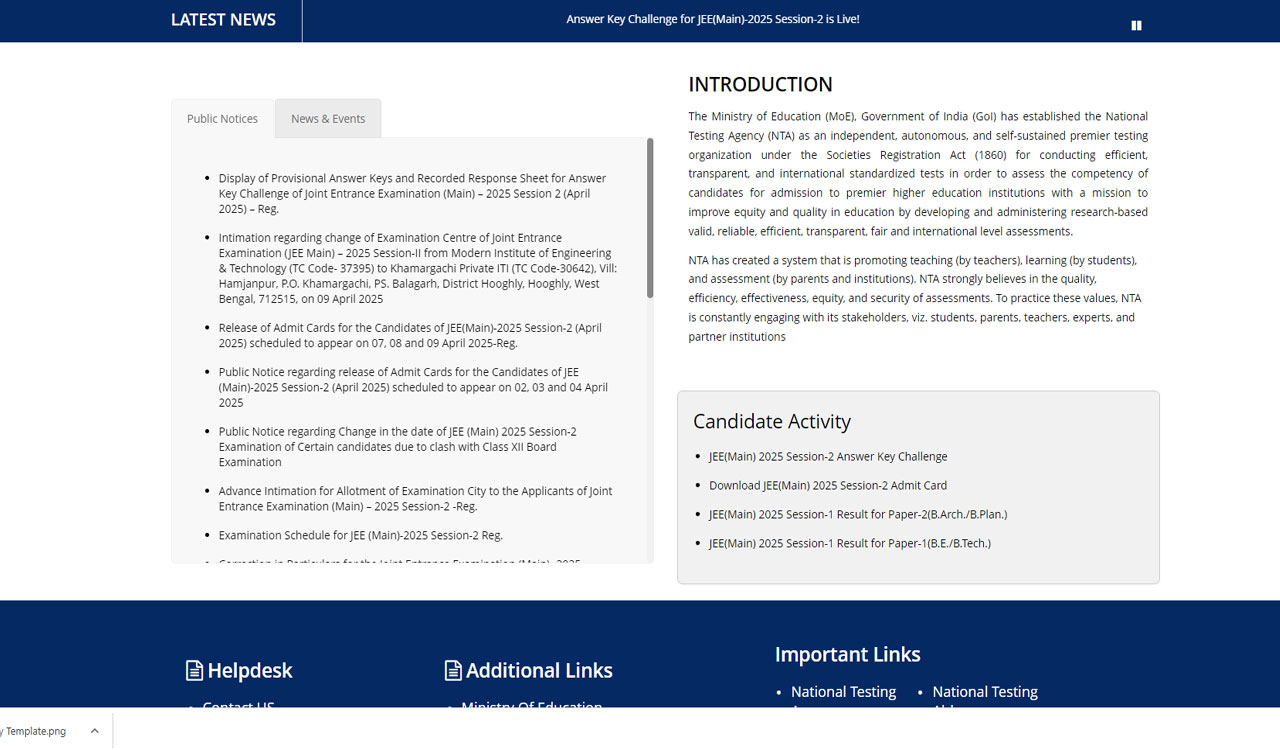 NTA releases answer key of JEE Main session 2 2025