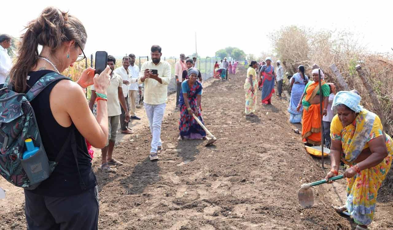 Foreign delegation inspects MNREGS works in Telangana’s Sangareddy village