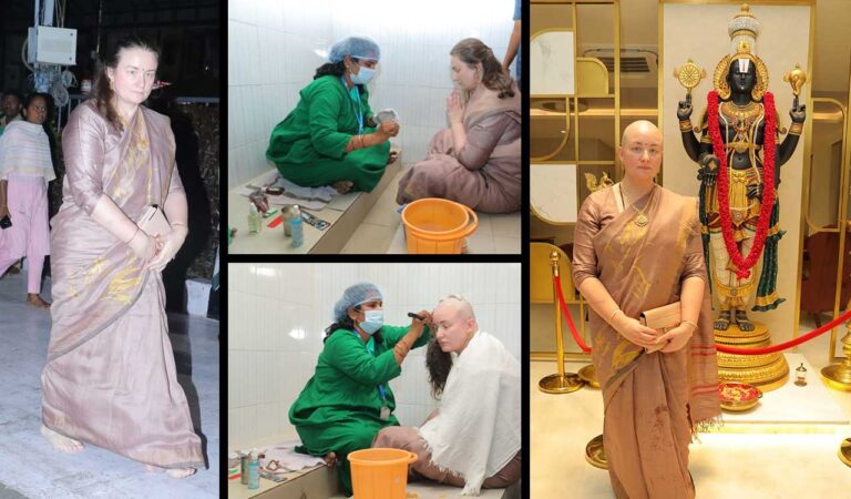 Anna Lezhneva Konidela, wife of Pawan Kalyan offered her hair in Tirumala