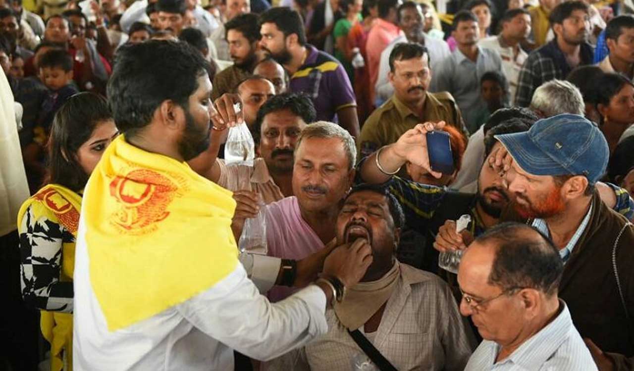 Fish Prasadam distribution for asthma patients at Nampally Exhibition Grounds on June 8