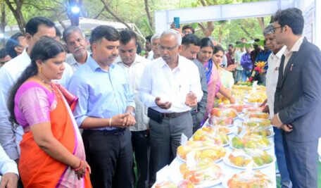 Over 250 mangoes put on exhibition at fruit research station in Sangareddy on Friday
