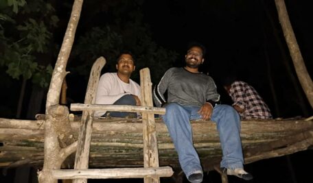 Officials, volunteers and locals participate in a moonlight wildlife census held in Utnoor forest division on Monday night.