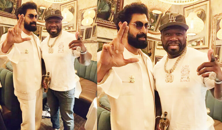 entertainment rana daggubati poses with 50 cent cuba gooding jr and flo rida