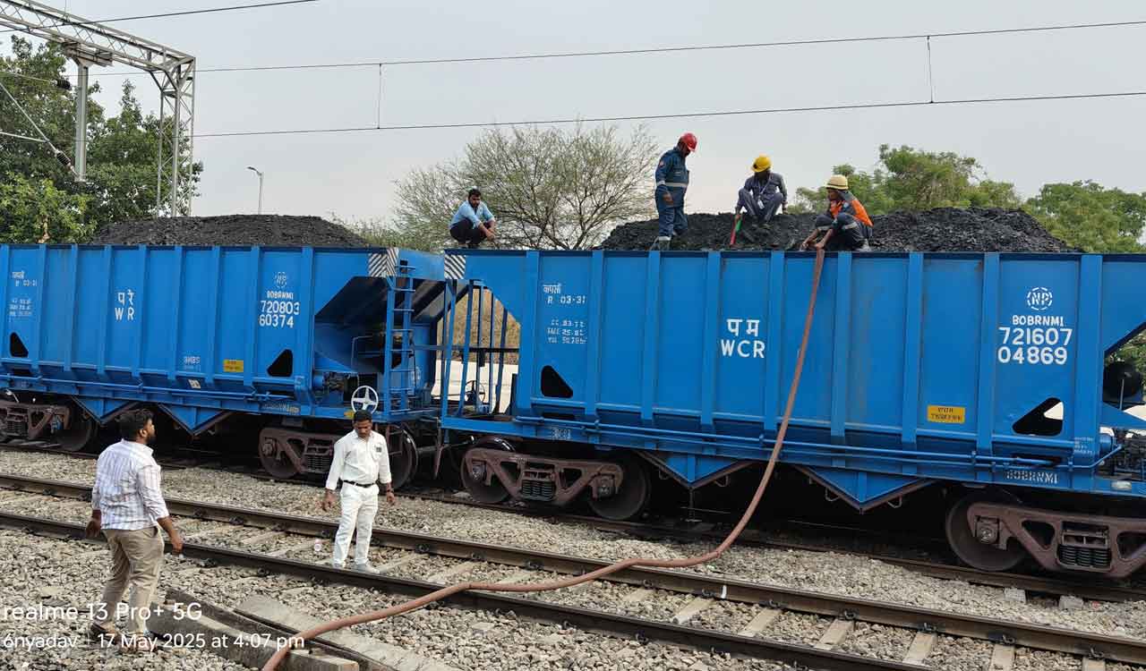 Coal-laden goods train catches fire in Medak